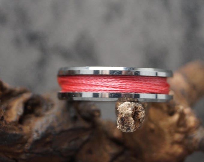 Tungsten Ring with Pink Fishing Line Inlay - UV Glow Ring - Available 4mm, 6mm or 8mm wide #250