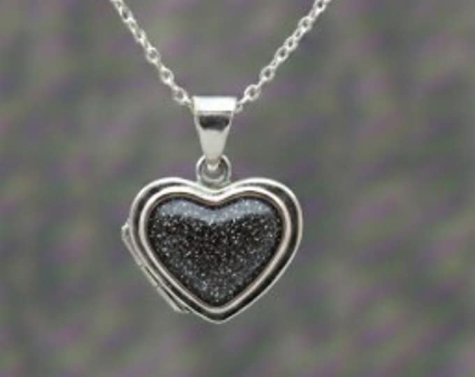 Personalised Sterling Silver Heart Locket with Black Eco-Glitter Ashes or Hair Memorial Necklace 18"