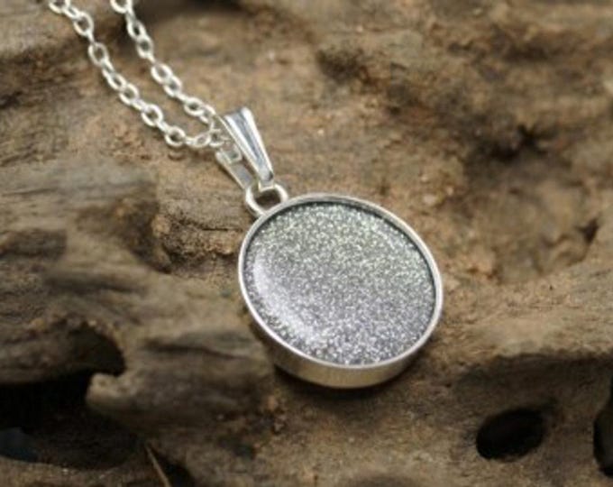 Personalised Sterling Silver Round Pendant and 18" Trace Chain both Hallmarked including Ashes or Hair Inlaid With Silver-Grey Eco-glitter