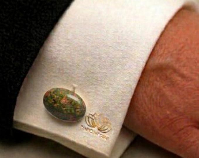 Unakite Oval shape Gold Cufflinks