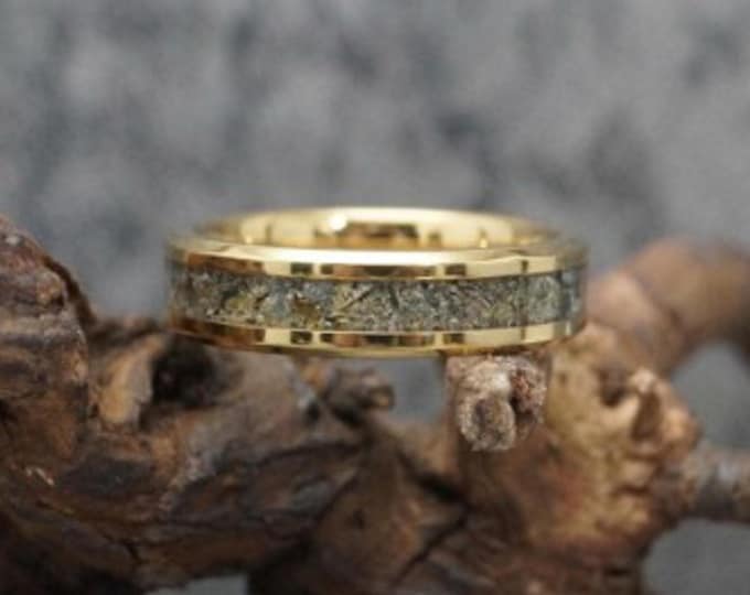 Thai Tektite Meteorite Gold Tungsten Ring - Wedding Band - Space Rock Ring - 4, 6, 8mm wide