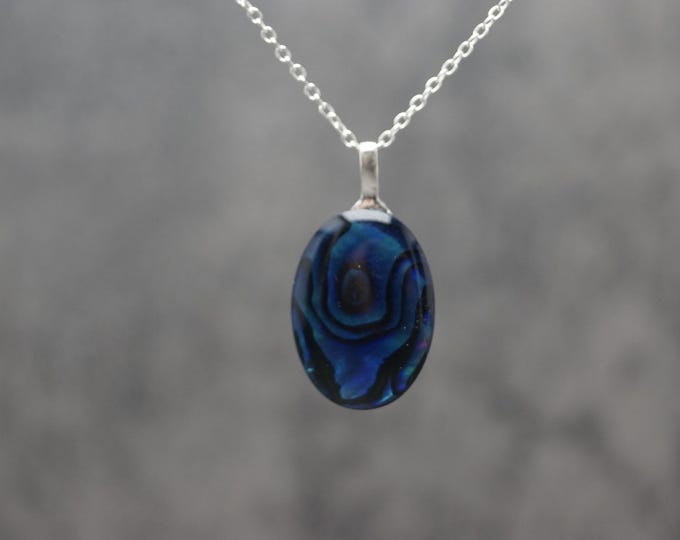Sterling Silver Abalone Leaf Bail Pendant & 18" Chain (chain options available) - Hallmarked 925