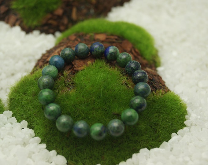 Natural Lapis & Malachite Bead Bracelet for Men or Women 8 mm / 0.314961" Beads On Stretch Cord - From 152 mm to 228 mm / 6" to 9" Length