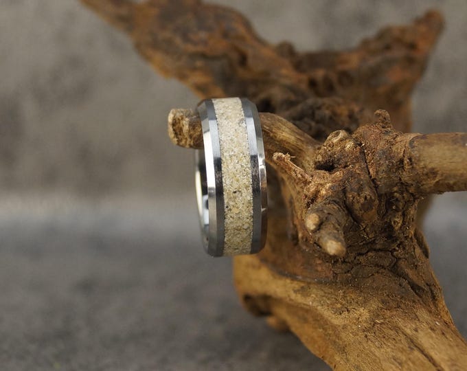 Moho Beach sand from Sint Maarten, Caribbean. Inlay Tungsten Wedding Band 4 mm, 6 mm or  8 mm Wide Rings - Unique Ring