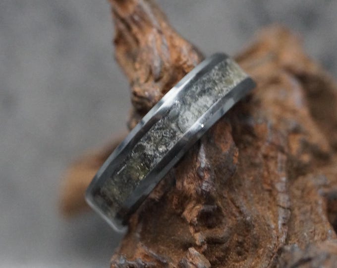 Black Ceramic ring inlaid with Natural Golden Obsidian Wedding Band 4 mm, 6 mm or 8 mm wide ring - Unique Ring