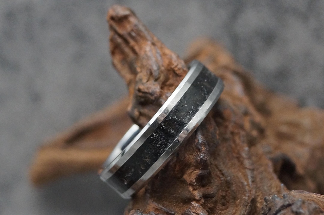 Whitby Jet Inlay Tungsten Ring: Protection & Grounding - Etsy