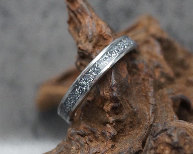 Pet memorial Ring - Silver-Grey Eco-glitter Pet ashes or Hair Inlay - Tungsten Ring 4 mm, 6 mm or 8 mm wide ring-Pet Memorial Keepsake