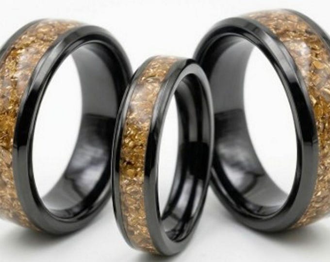 Champagne CZ Stones Inlaid Black Ceramic Ring - Available 4mm, 6mm or 8mm wide