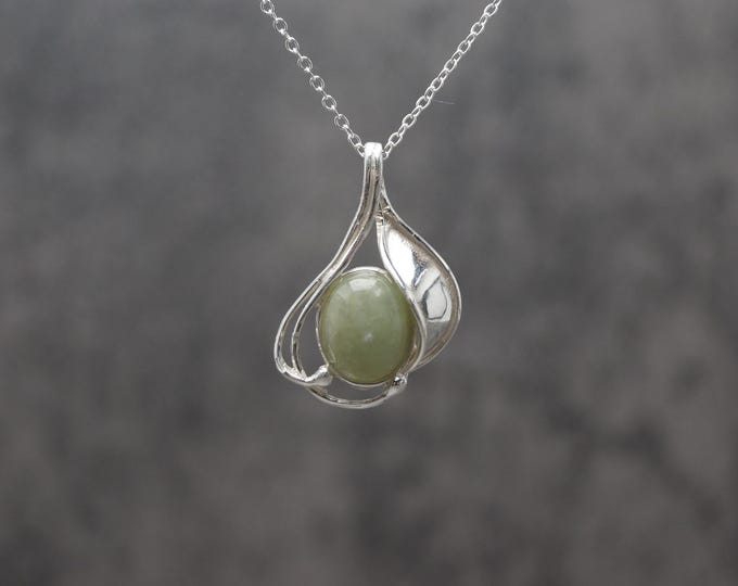 Sterling Silver Jade Oval Cabochon Pendant & Hallmarked 18" Chain (chain options available) - Hallmarked 925
