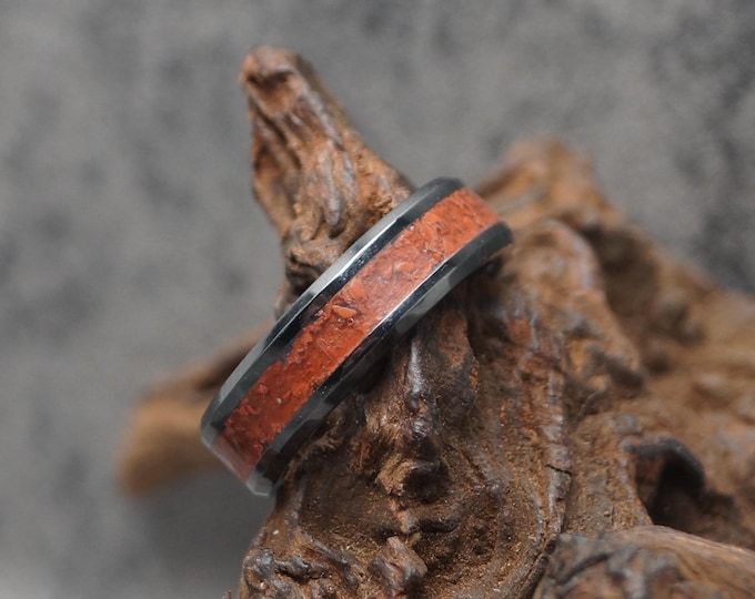 Red Jasper Black Ceramic Wedding Band: Unique Ring