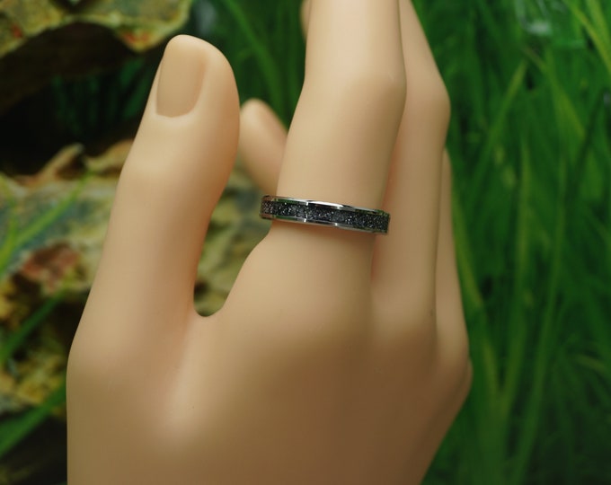 Gun Metal Grey Eco-Glitter inlay Tungsten Ring - Available 4 mm, 6 mm or 8 mm Wide Ring