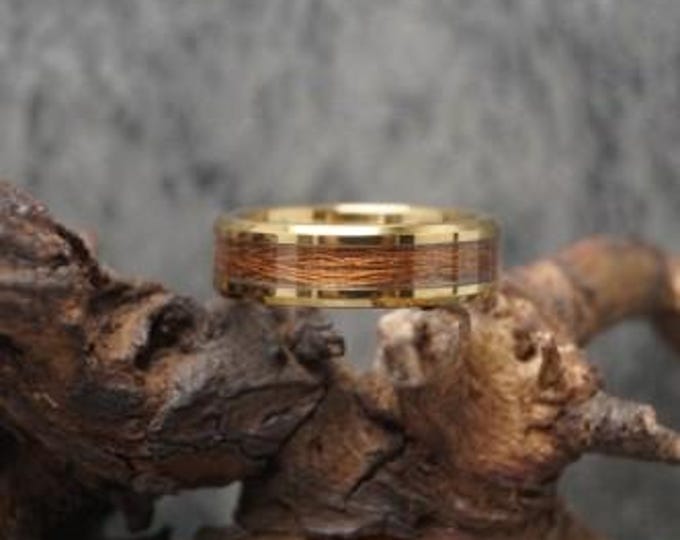 Copper Fishing Line Inlay Gold Tungsten Ring - Available 4 mm, 6 mm or 8 mm Wide Ring