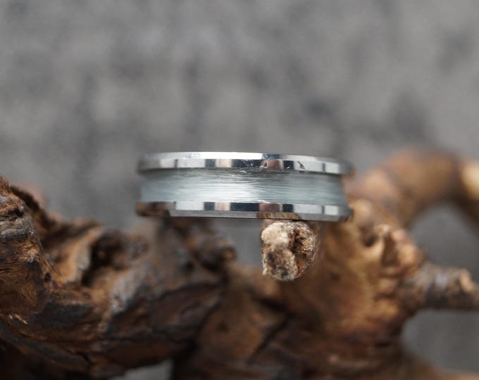 Light Blue Fishing Line Tungsten Ring  - Available 4 mm, 6 mm or 8 mm Wide Ring