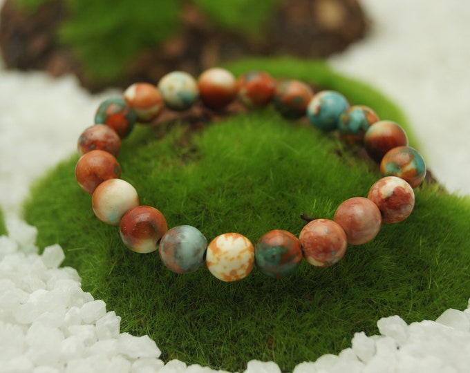 Orange Blue Rainbow Ceramic Bead Bracelet for Men or Women 8 mm / 0.314961" Beads On Stretch Cord - From 152 mm to 228 mm / 6" to 9" Length