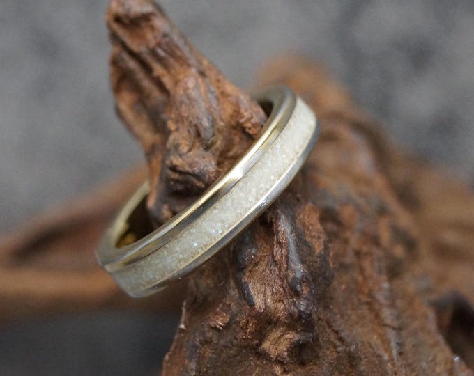 Pet Ashes Ring or Pet Fur Ring with Aurora Colour Shift Eco-Glitter Gold Plated Tungsten Ring