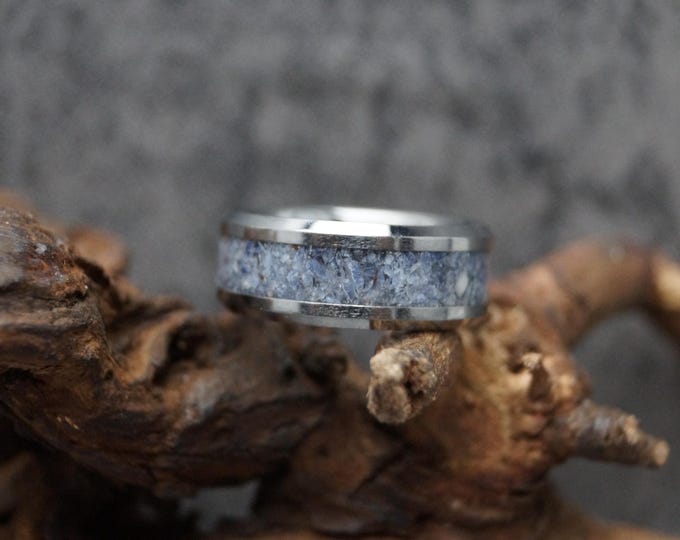 Natural Sodalite Inlay Tungsten Ring Wedding Band: Unique Ring
