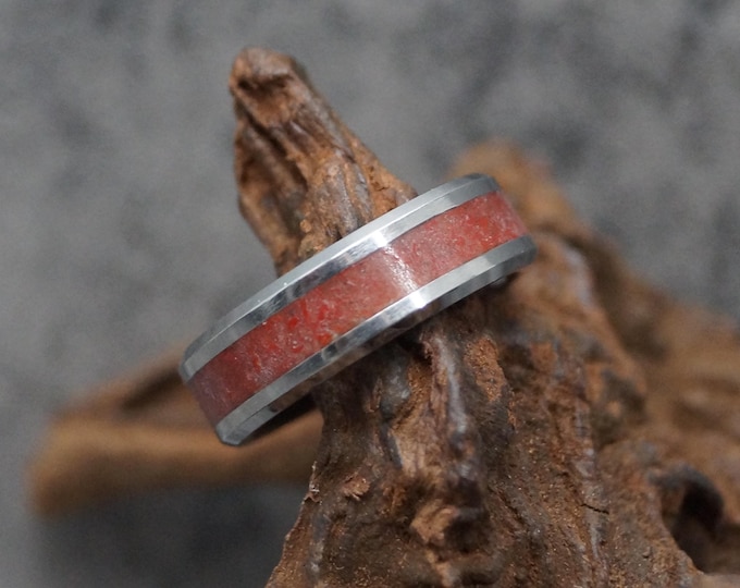 Red Coral Tungsten Band - 4 mm, 6 mm or 8 mm wide rings - Unique Ring