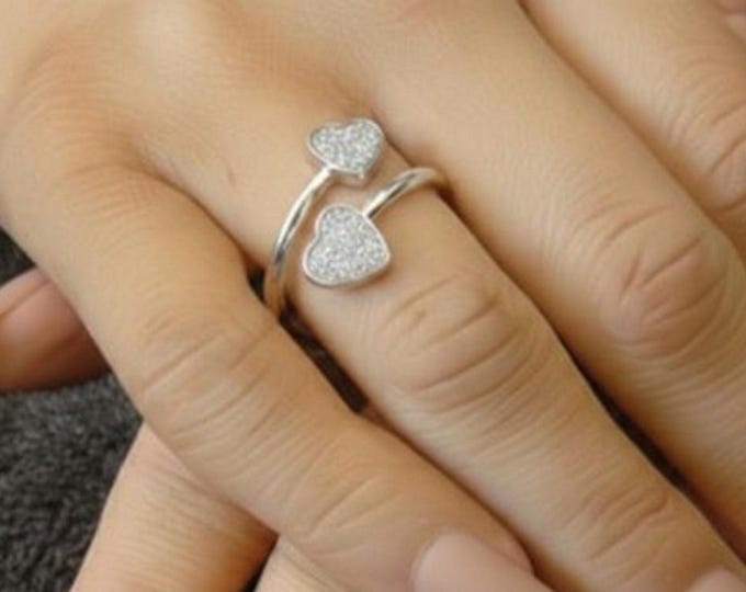 Personalised Sterling Silver Double Heart Ring including Ashes or Hair Inlaid With Silver Eco-Glitter