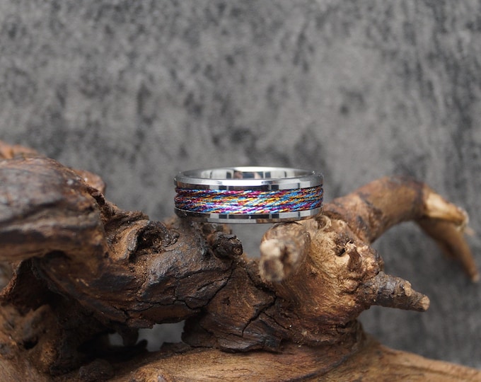 Multi-Colour Metalic Thread Inlay Tungsten Ring - Available 4mm, 6mm or 8mm wide