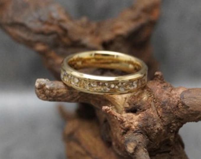 Natural Beach Sand Inlay Gold Tungsten Ring - Wedding Band - available Band 4, 6 or 8 mm wide