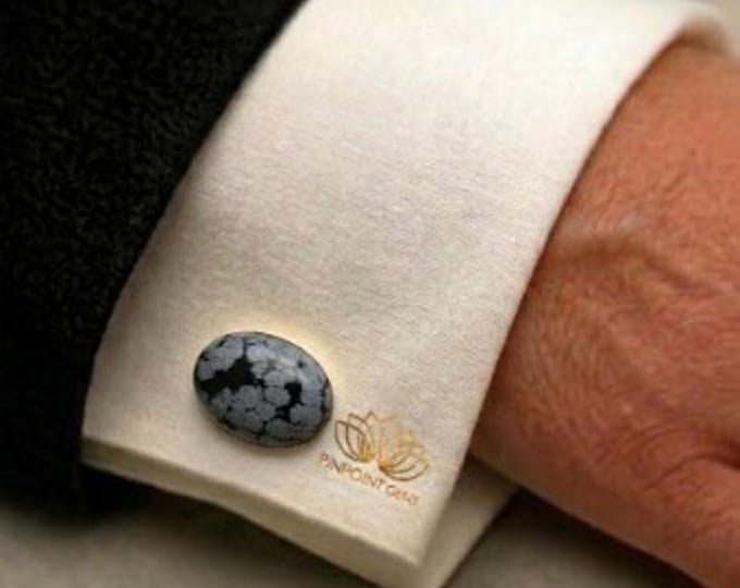 Snowflake Obsidian Oval shape Gold Cufflinks