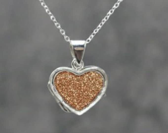 Personalised Memorial Sterling Silver Heart Locket and 18" Trace Chain Hallmarked including Ashes or Hair Inlaid With Bronze Eco-glitter.
