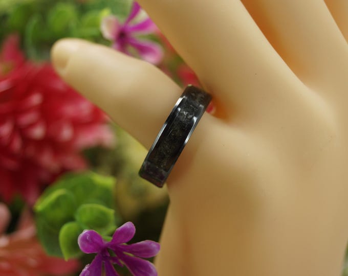 Black Ceramic ring inlaid with Natural Golden Obsidian Wedding Band 4 mm, 6 mm or 8 mm wide ring - Unique Ring