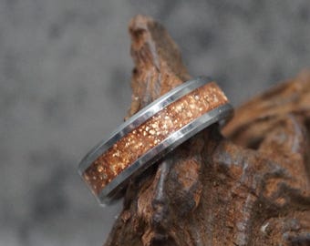Personalised Tungsten Memorial Ring including Ashes or Hair Inlaid With Bronze Eco-Glitter