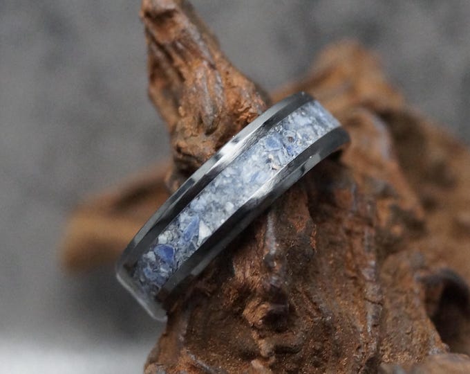 Natural Sodalite Inlay Tungsten Wedding Band: Unique Ring