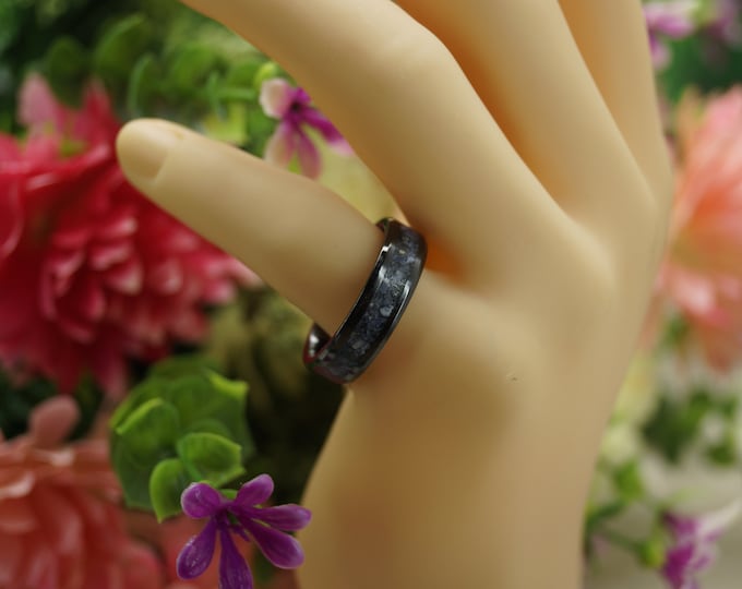 Black Ceramic Band inlaid with Natural Sodalite Wedding Band 4 mm, 6 mm or  8 mm wide rings - Unique Ring