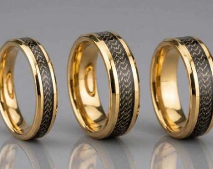 Gold & Black Fishing Rod Metallic Thread Guide Ring Fix Line Inlay Gold Tungsten Ring - Available 4mm, 6mm or 8mm wide