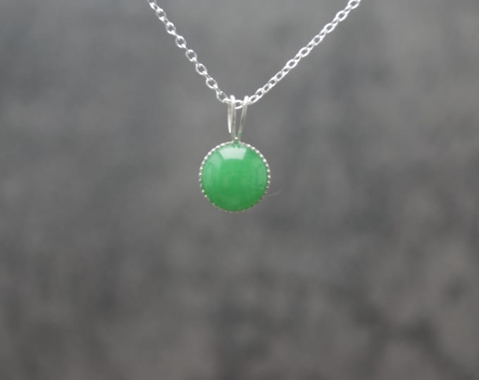Sterling Silver Jade Round Cabochon Pendant & Hallmarked 18" Chain (chain options available) - Hallmarked 925