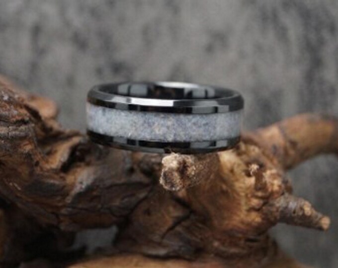 Kyanite Inlay Black Ceramic Ring - Wedding Band - 4, 6, 8mm wide