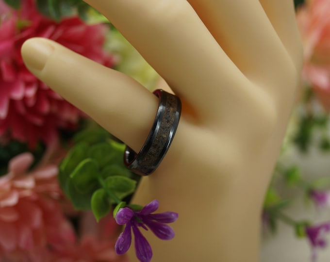 Three colour Tiger Eye Black Ceramic Wedding Band - 4 mm, 6 mm or 8 mm wide ring - every ring is Unique