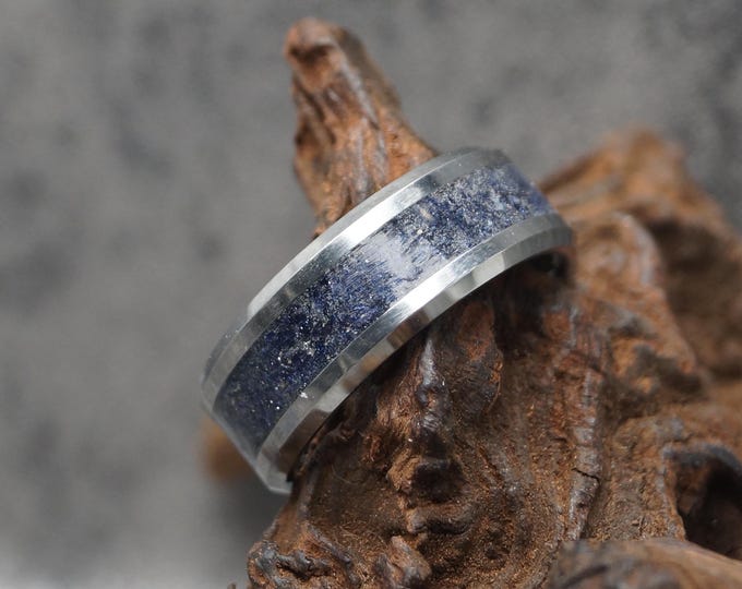 Dark Blue Goldstone Inlay Tungsten Carbide Wedding Band
