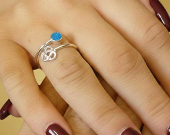 Personalised Sterling Silver Celtic Adjustable Ring with a 4mm Setting including Ashes or Hair Inlaid With Aqua Eco-Glitter