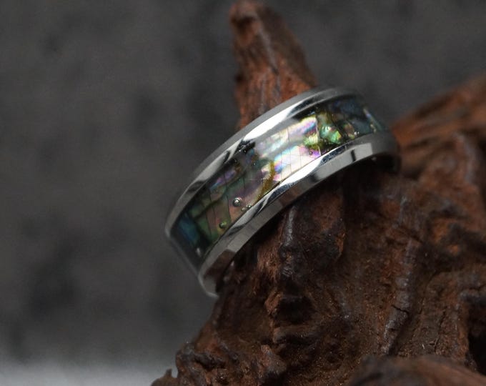 Abalone Shell Tungsten Ring - Unique His & Hers Wedding Band (8mm)