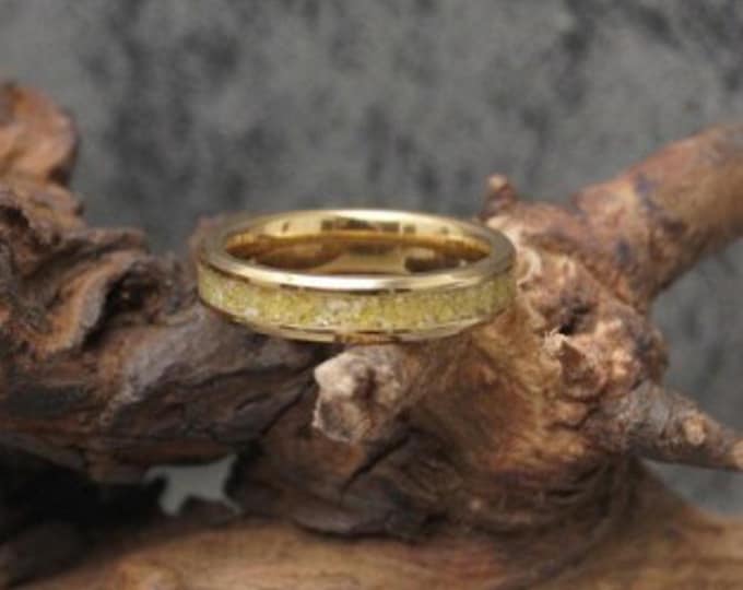Natural Keba Grease Amber Inlay Gold Tungsten Band 4 mm, 6 mm or 8 mm wide Ring - Unique Ring