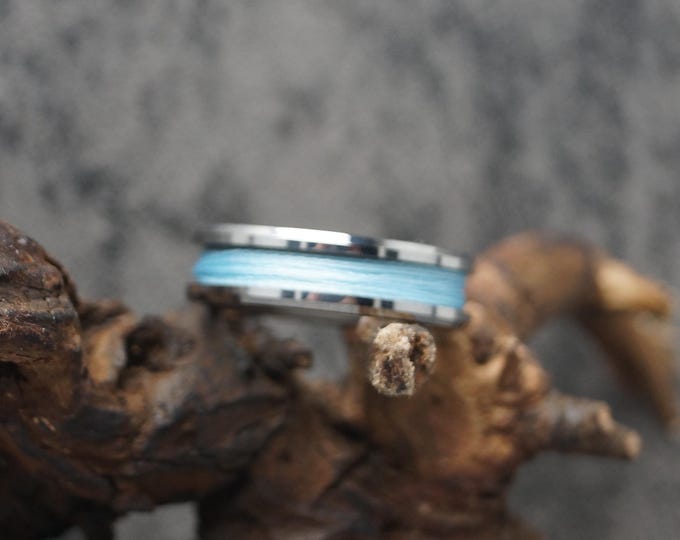 Sky Blue Fishing Line Tungsten Ring - Available 4mm, 6mm or 8mm wide