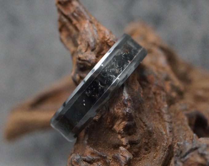 Black Ceramic ring inlaid with Natural Whitby Jet Stone, 4 mm, 6 mm or  8 mm Wide Rings