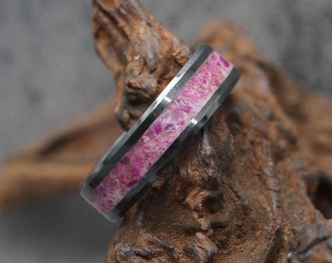 Rose Red Tiger Eye Black Ceramic Wedding Band - 4 mm, 6 mm or 8 mm wide ring - every ring is Unique