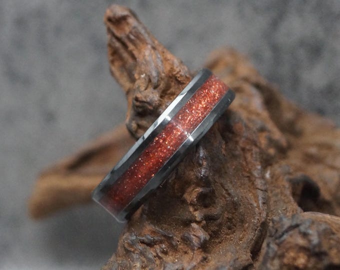 Pet Ashes Ring or Pet Fur Ring with Bronze Eco-Glitter Black Ceramic Memorial Ring