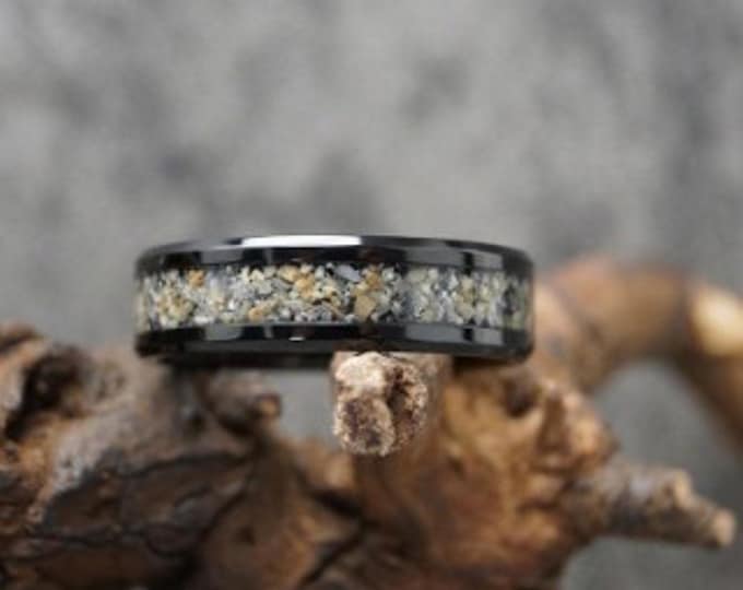 Dalmatian Jasper Inlay Black Ceramic Ring - Wedding Band - Available 4mm, 6mm or 8mm wide