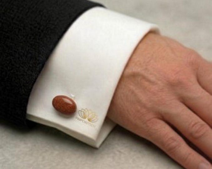 Golden Goldstone Oval shape Gold Cufflinks