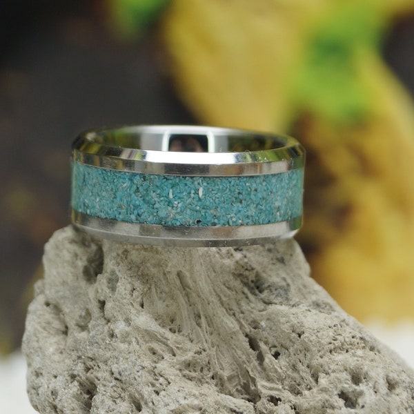 Bague de mariage en tungstène incrusté de turquoise naturelle disponible 4 mm, 6 mm ou 8 mm de large Anneau - Anneau unique