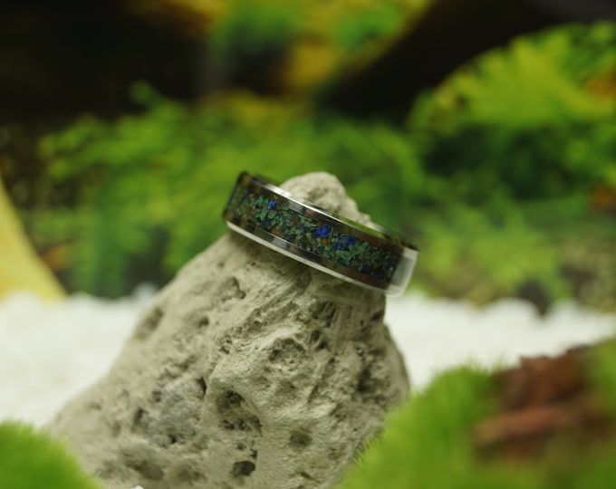 Azurite Tungsten Wedding Band - 4 mm, 6 mm or 8 mm wide rings - Unique Ring