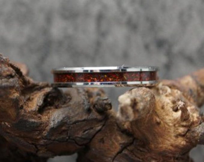 Black Cherry Opal Tungsten Ring: Unique Wedding Band