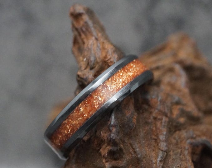 Pet Ashes Ring or Pet Fur Ring with Copper Eco-Glitter Black Ceramic Memorial Ring