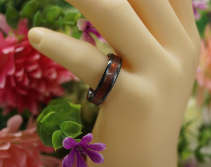 Black Ceramic ring inlaid with Genuine Copper Fishing Line Wedding Band 4 mm, 6 mm or 8 mm wide ring - Unique Ring