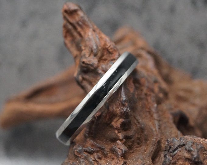 Stainless Steel Black Inlay Wedding Ring - 4mm Band